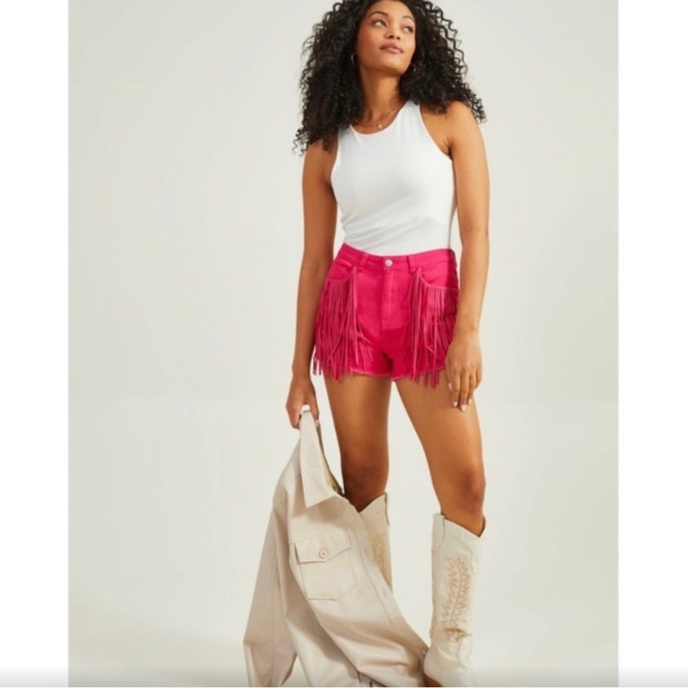 Altar’d State Shorts Hot Pink Fringe Shorts NWOT